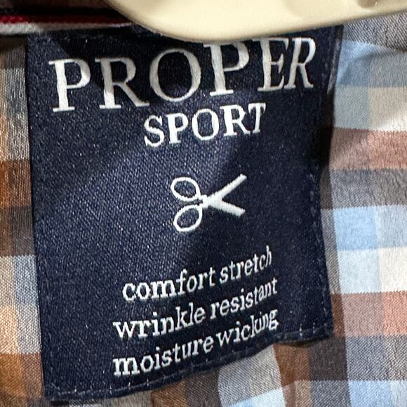 Proper Sport Mens Plaid Button Up Shirt 2XT Brown Blue White Wrinkle Resistant - Picture 4 of 9